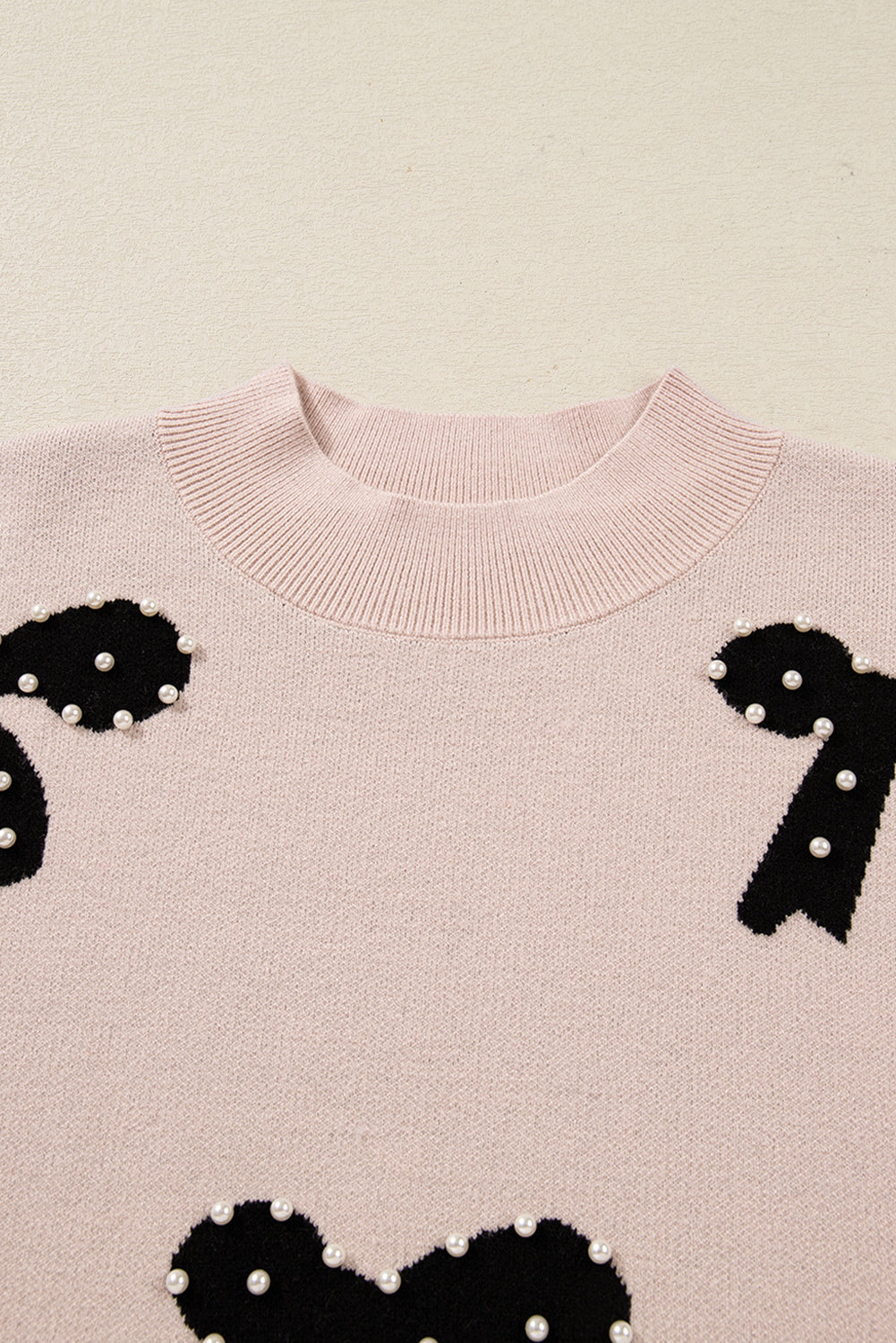 Bow Pearl Embellished Drop Shoulder Sweater