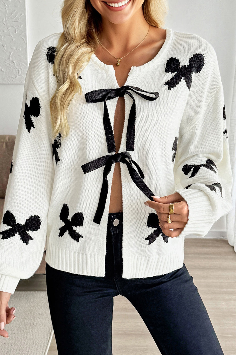 Bow Lace-up Sweater Cardigan