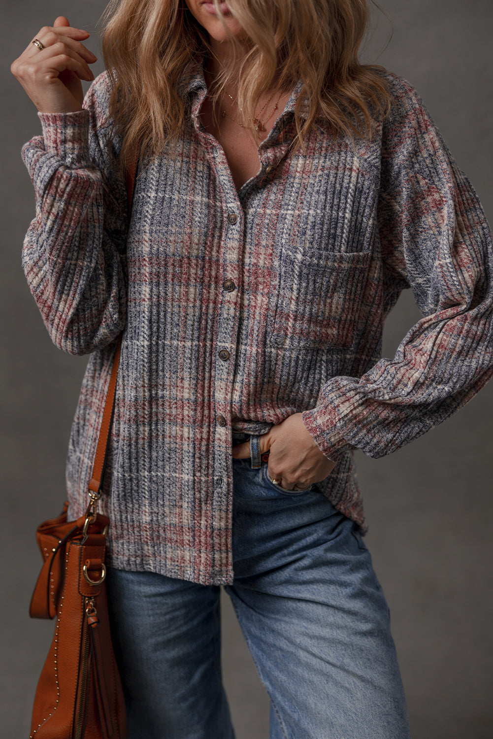 Plaid Textured Button-Up Chest Pocket Shirt