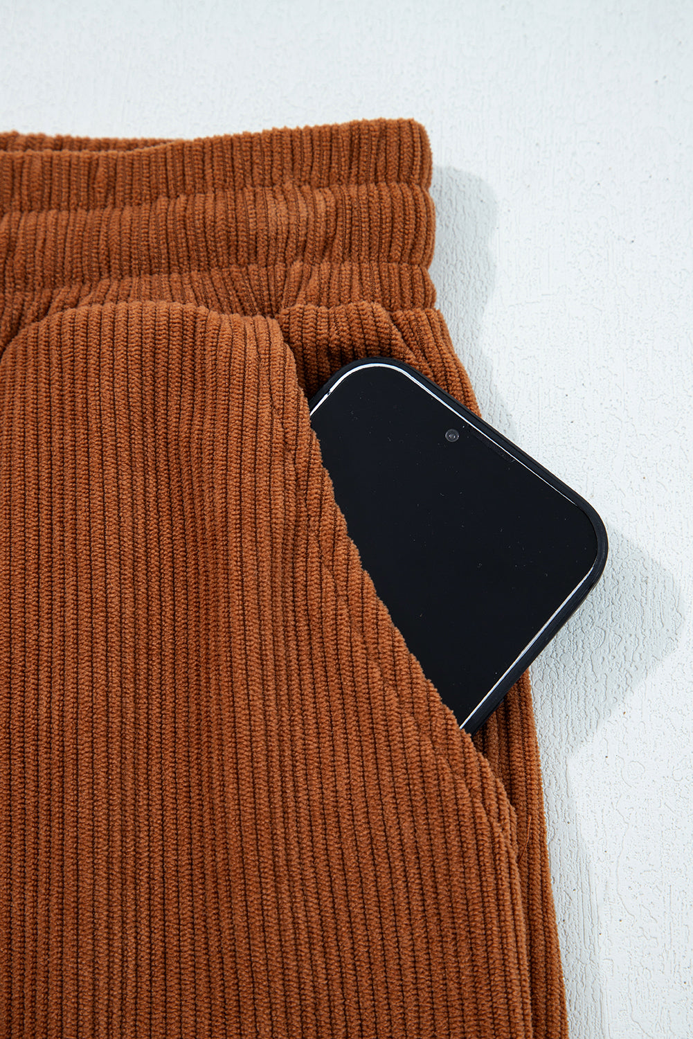 Solid Corduroy Drawstring Elastic Waist Pants