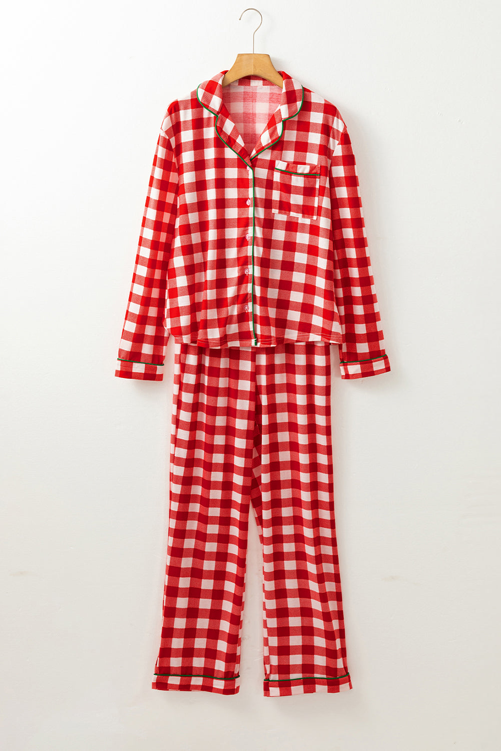 Christmas Plaid Contrast Trim Pajama Set