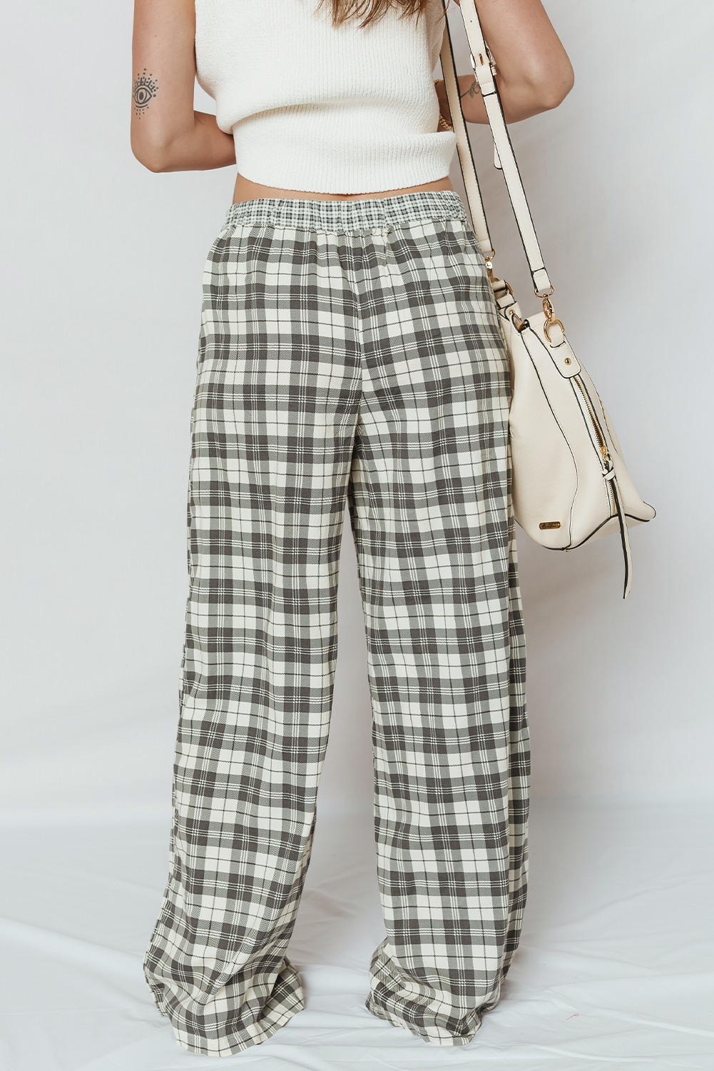 Plaid Patchwork Wide Leg Pants