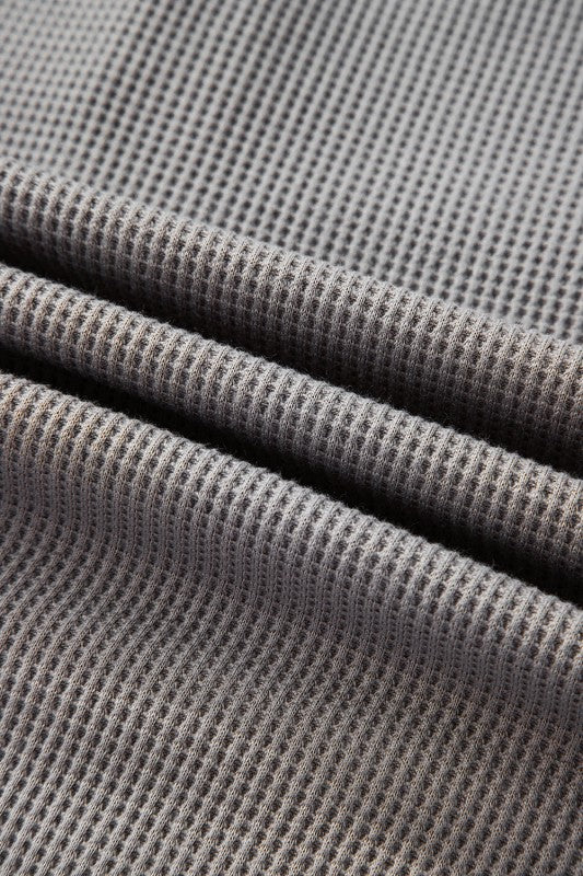 Stripe Waffle Patchwork Hooded Long Sleeve Top