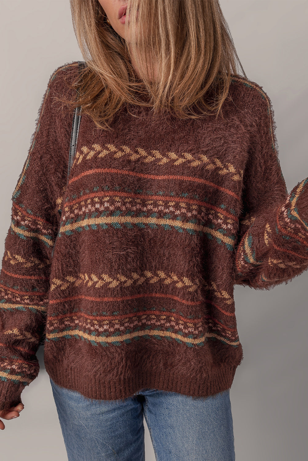 Boho Stripe Knitted Drop Shoulder Sweater