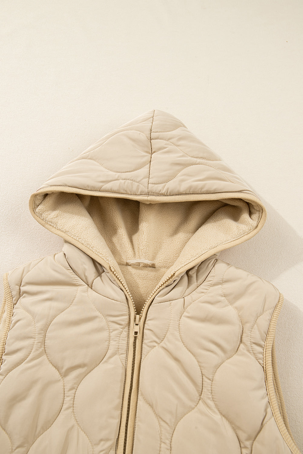 Solid Quilted Fleece Lined Zip Up Jacket Vest