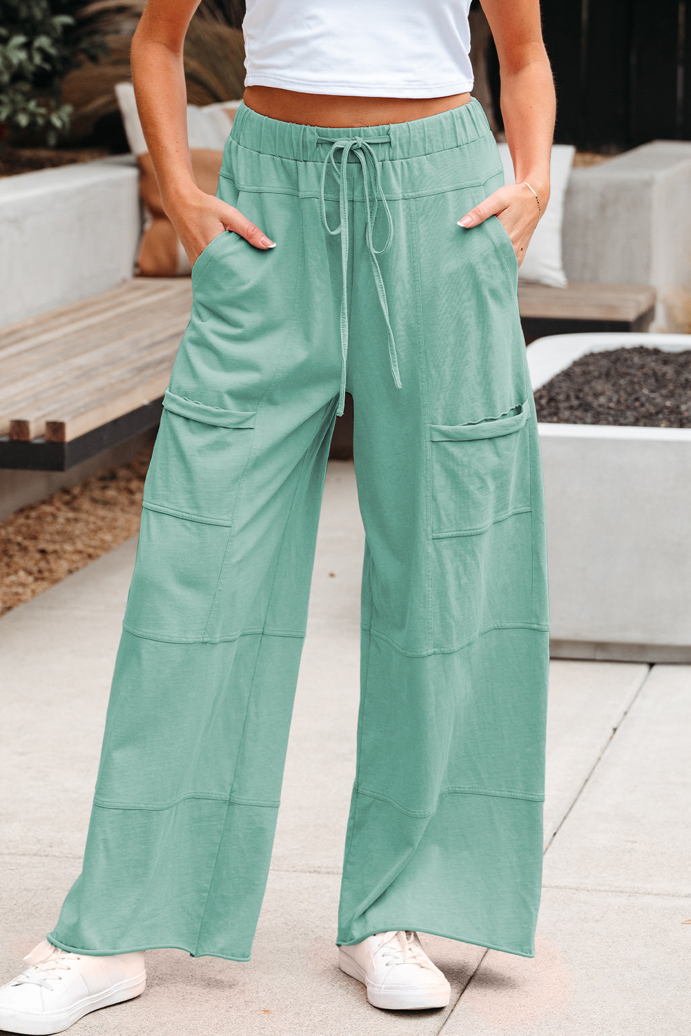 Mineral Wash Reverse Seam Drawstring Elastic Waist Pants