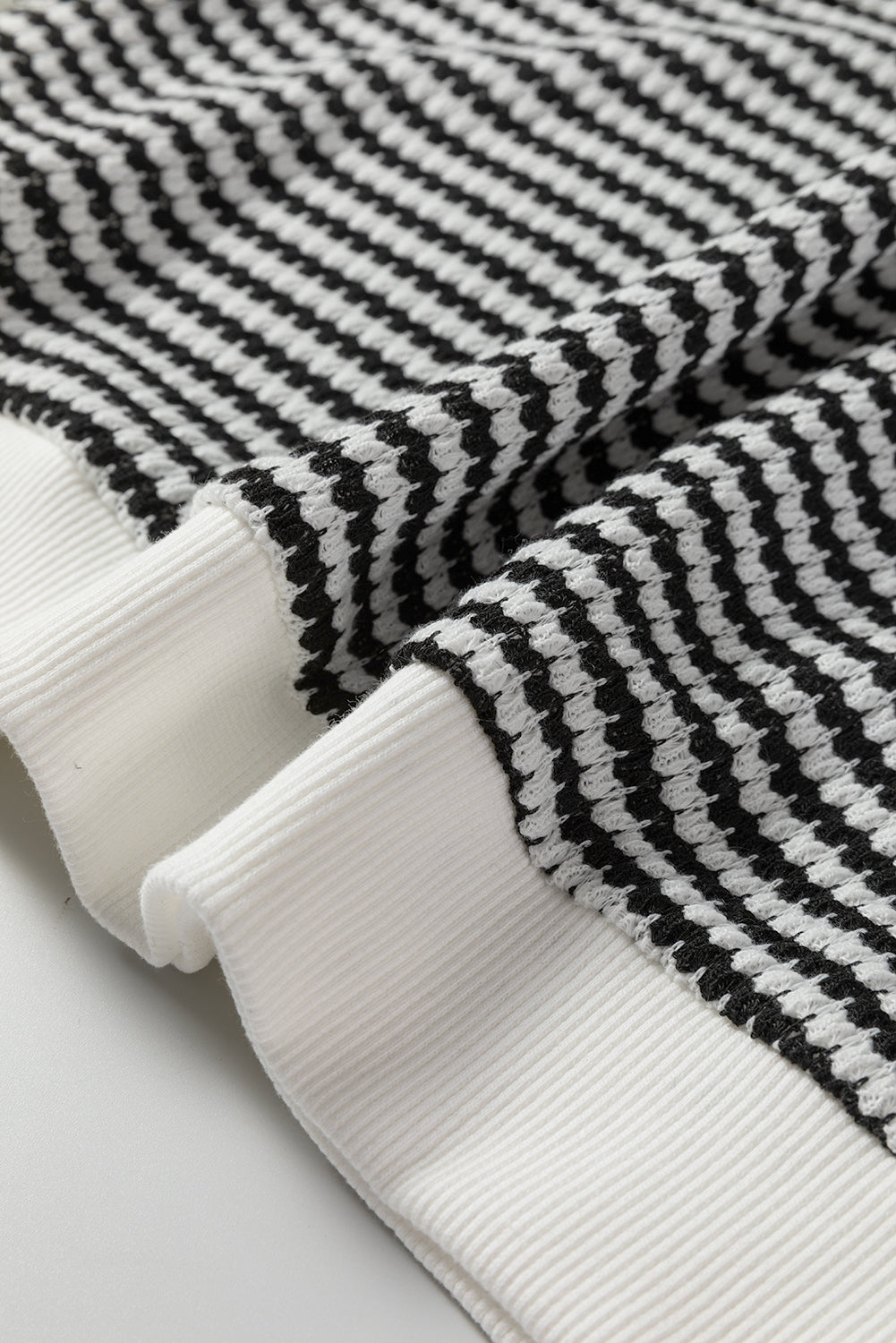 Stripe Textured Knit Lace Patchwork Long Sleeve Top