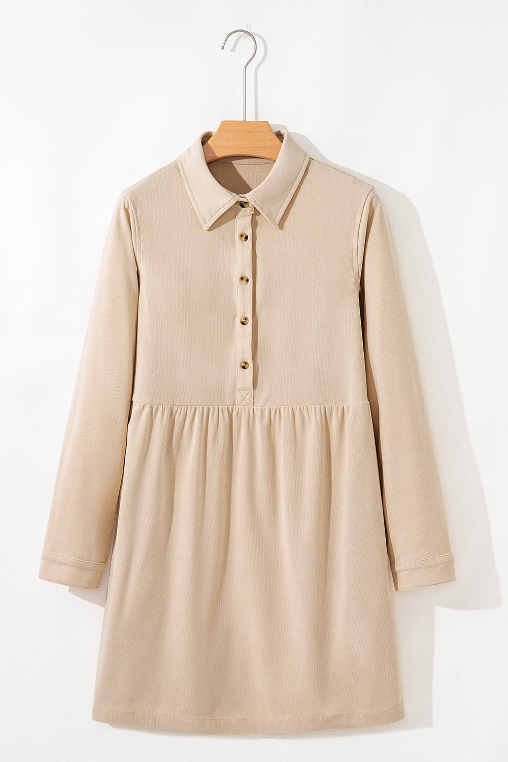 Solid Corduroy Half-Button Collared Mini Dress