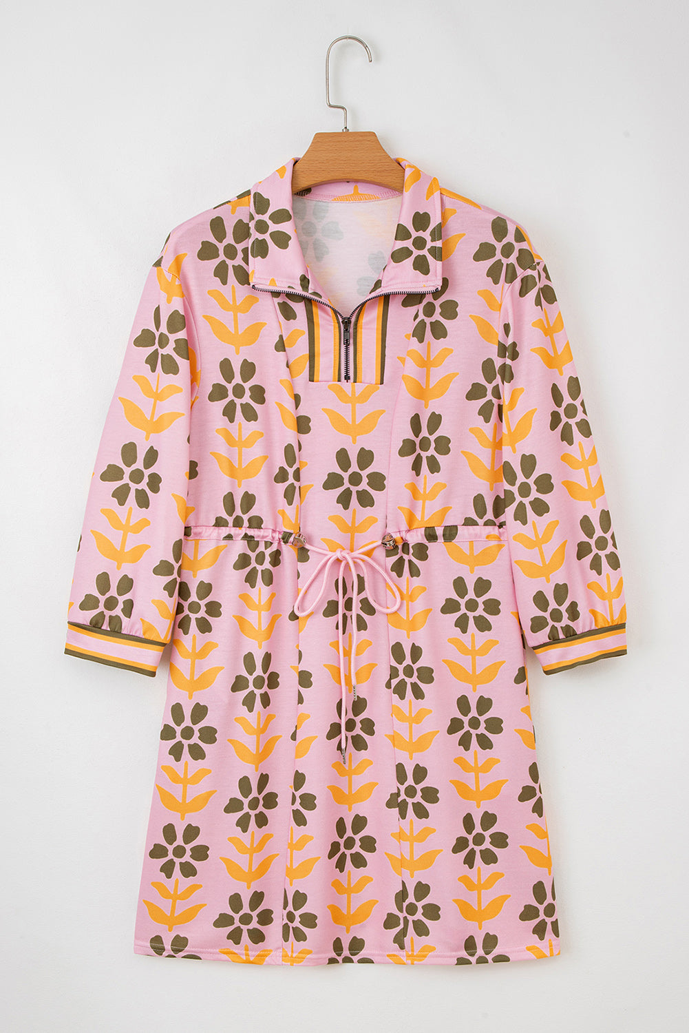 Floral Stripe Patchwork Long Sleeve Mini Dress