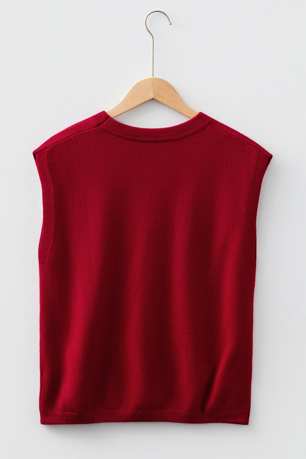 Solid Crewneck Cap Sleeve Knit Sweater