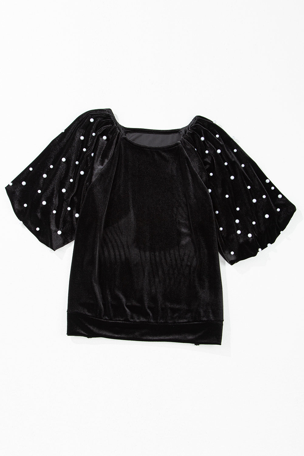 Velvet Pearl Beaded Puff Sleeve Top