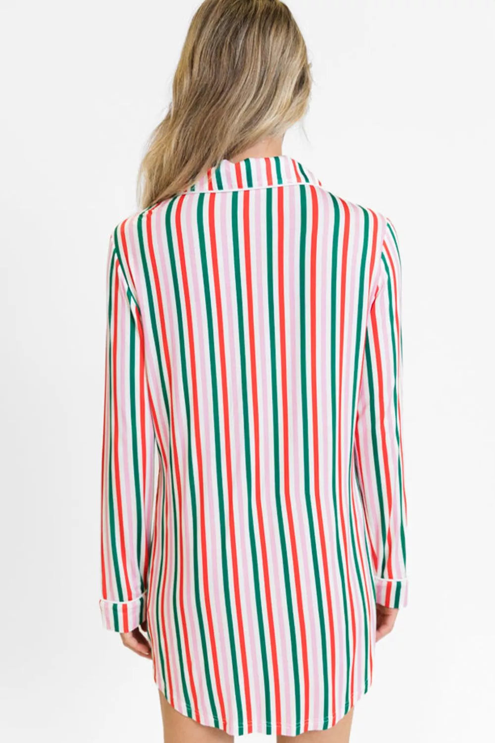 Striped Button Front Long Sleeve Shirt Dress