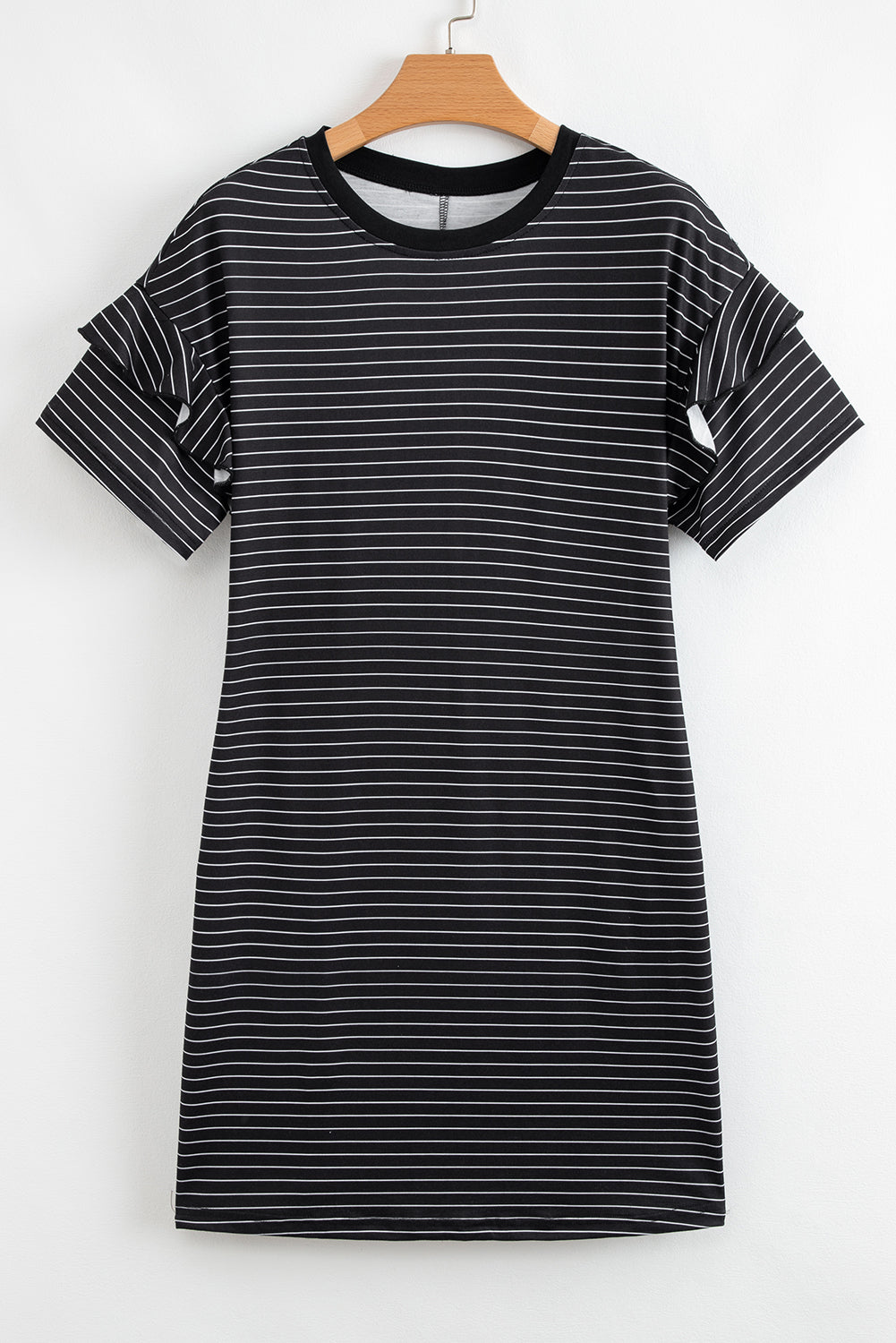 Stripe Ruffle Sleeve Crewneck T-Shirt Mini Dress