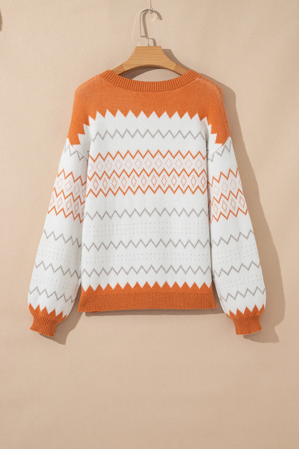 Geometric Zigzag Stripe Crewneck Pullover Sweater