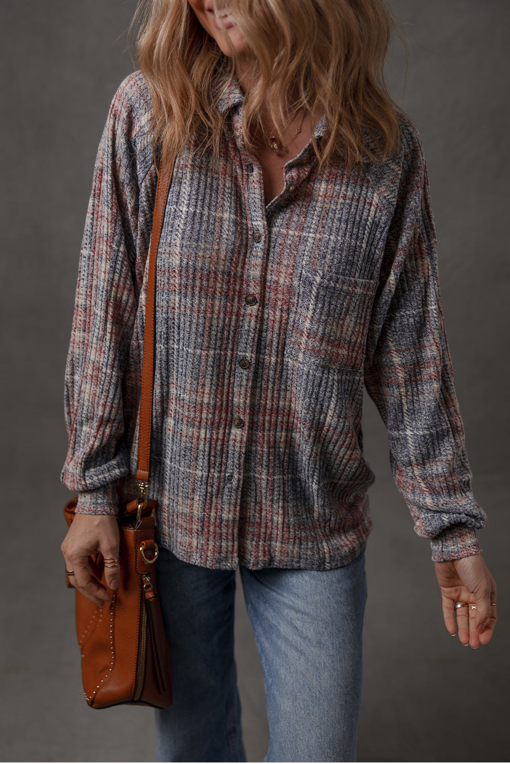 Plaid Textured Button-Up Chest Pocket Shirt