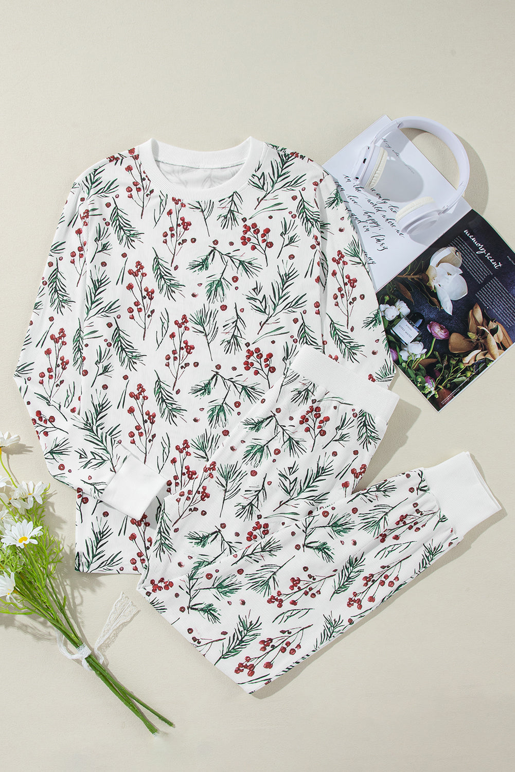 Christmas Holly Thermal Top and Pants Lounge Set