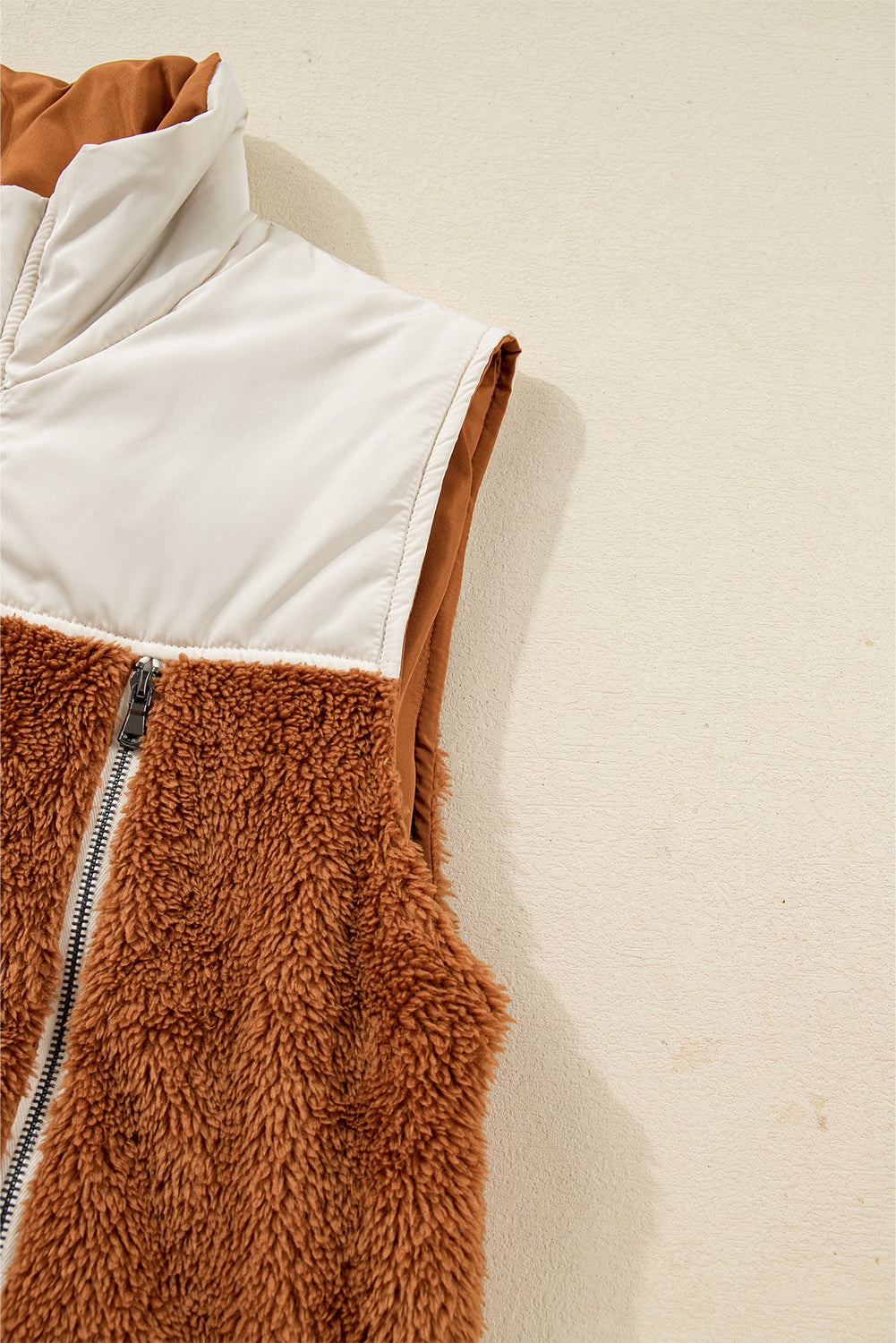 Colorblock Plush Patchwork Half-Zip Vest