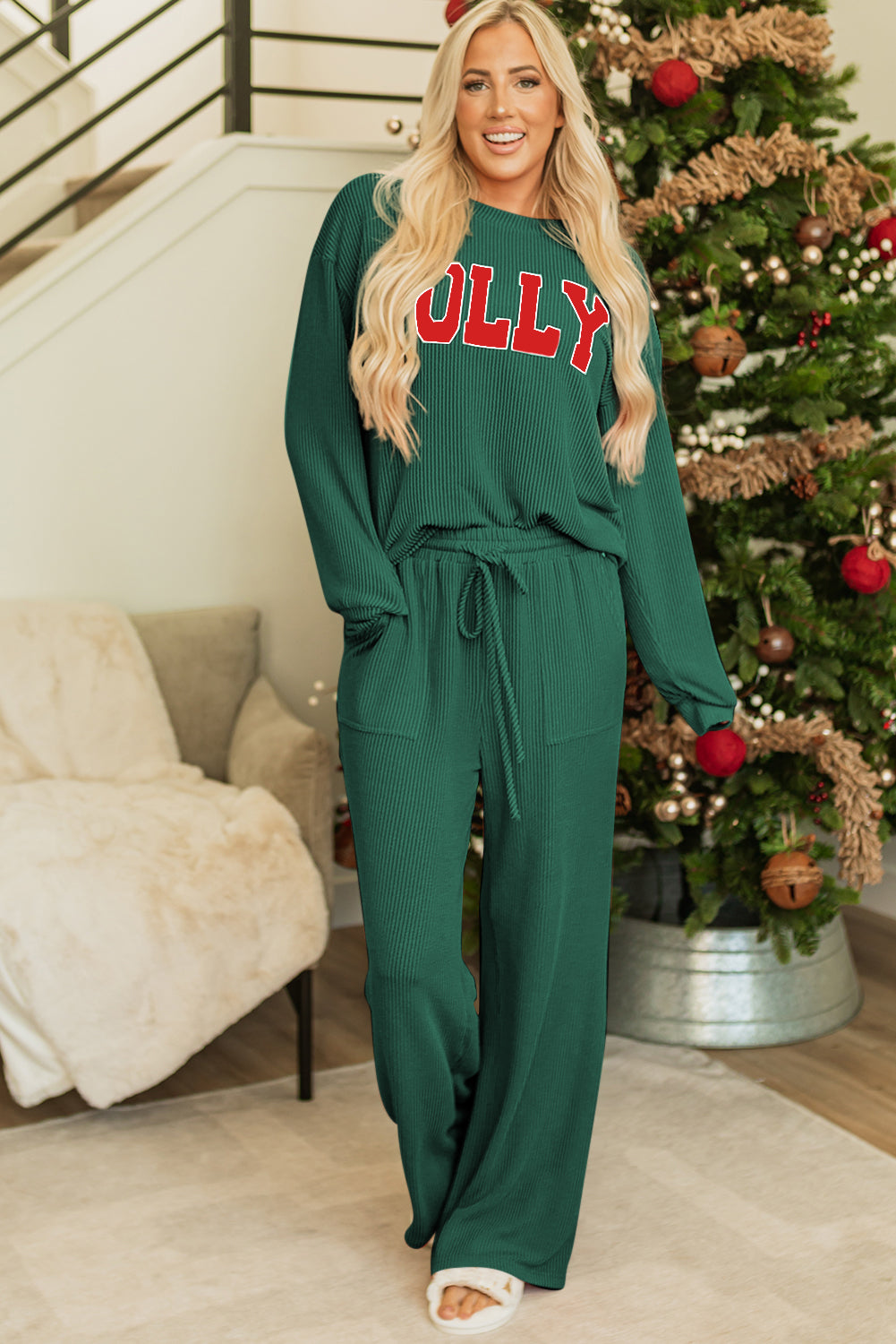 JOLLY Corded Top and Pocketed Pants Set