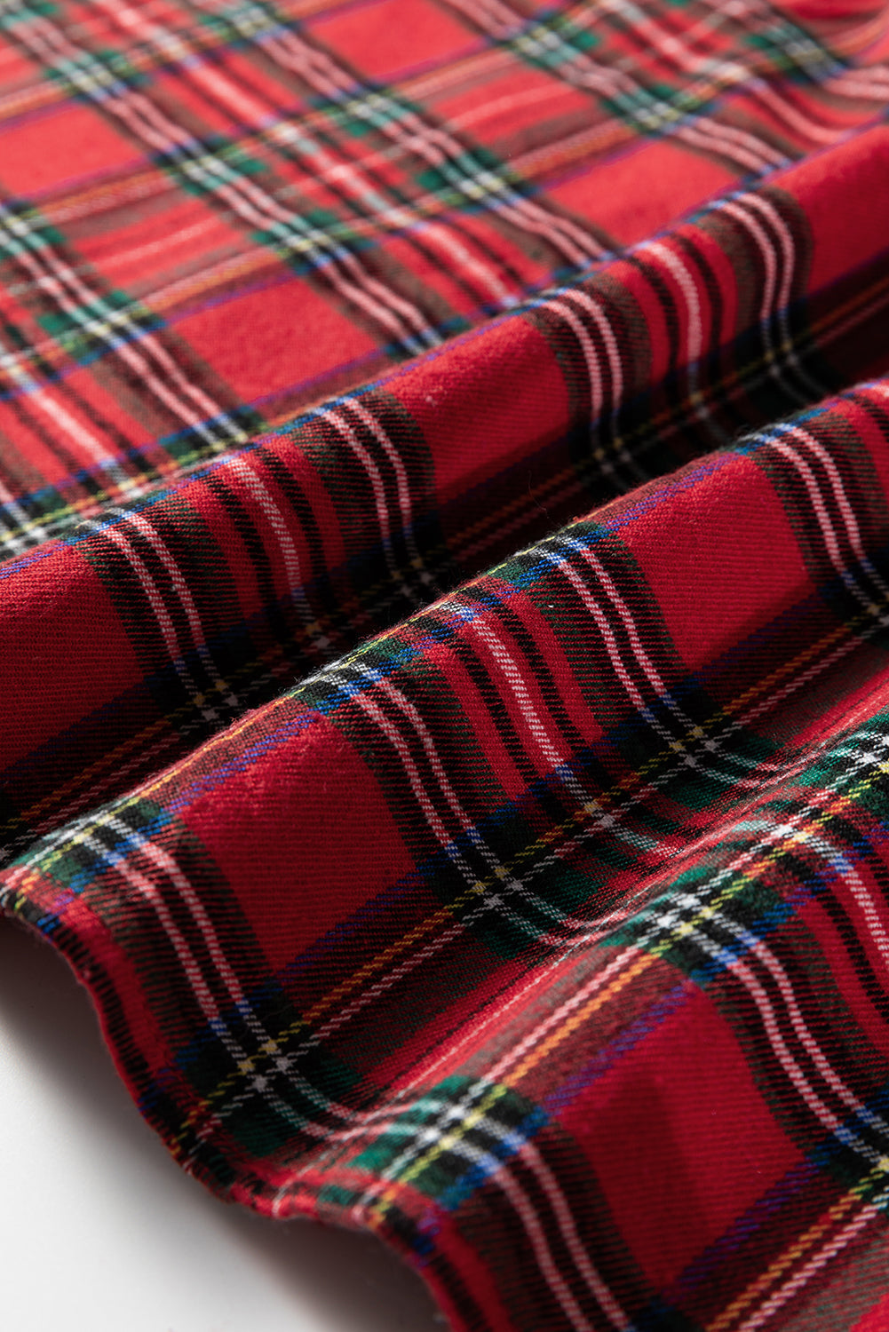 Christmas Plaid Pearl Embellished Ruffle Sleeve Blouse