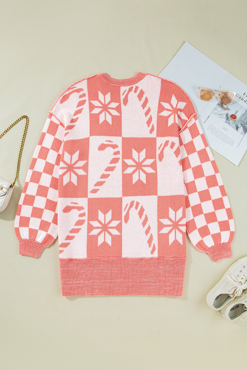 Christmas Candycane Snowflake Checker Sweater