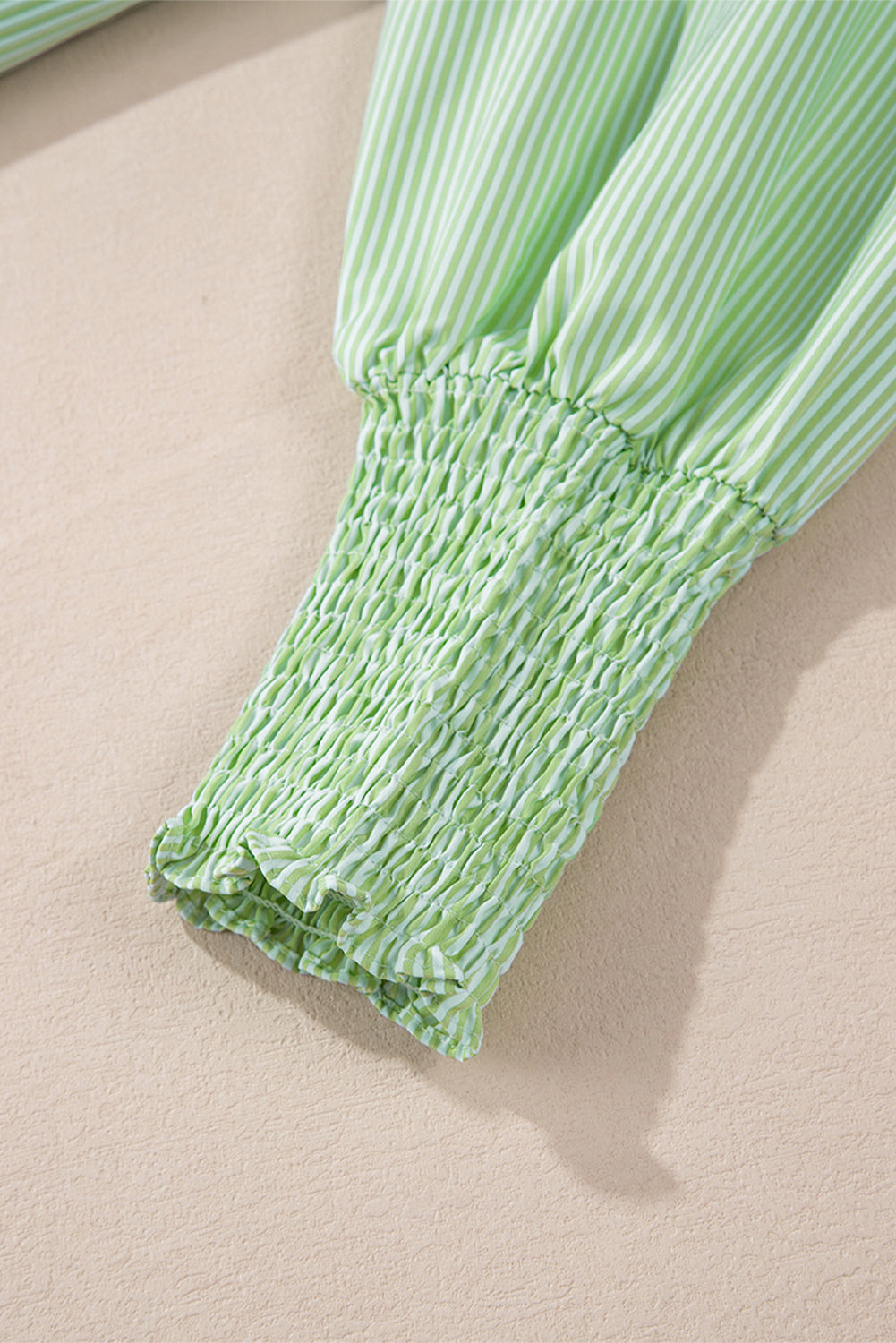 Stripe Shirred Cuff Button-Up Shirt