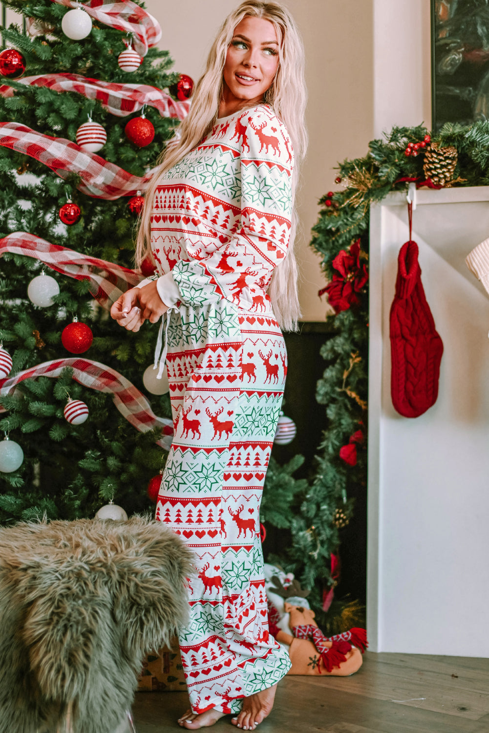 Christmas Reindeer Fair Isle Stripe Pajama Set