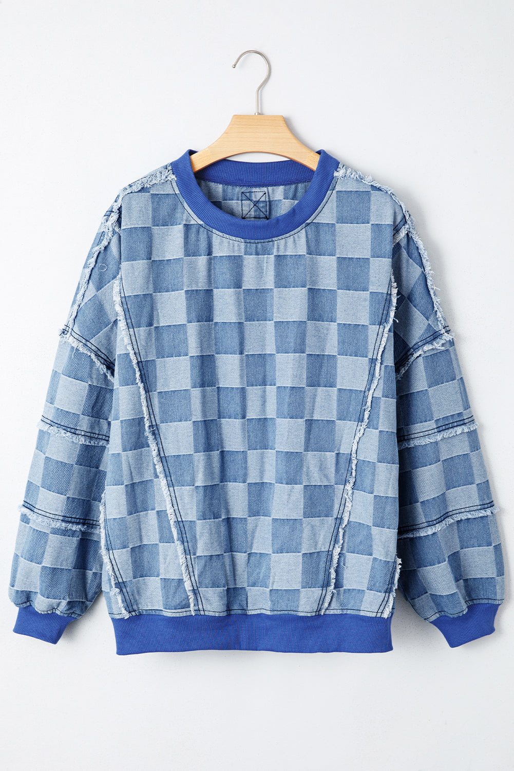 Checker Denim Raw Edge Top