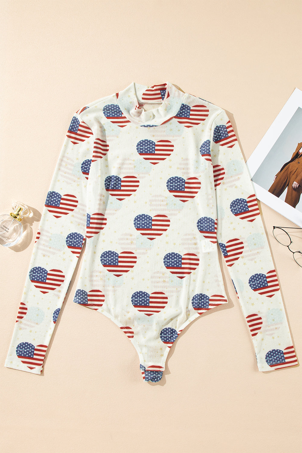 Americana Heart Mesh Long Sleeve Bodysuit