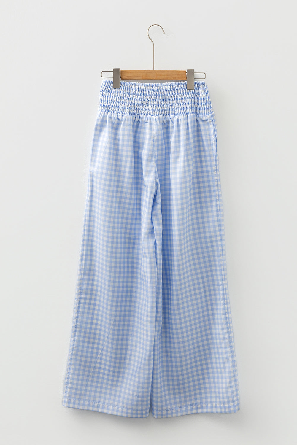 Gingham Plaid Smocked High Waist Pants
