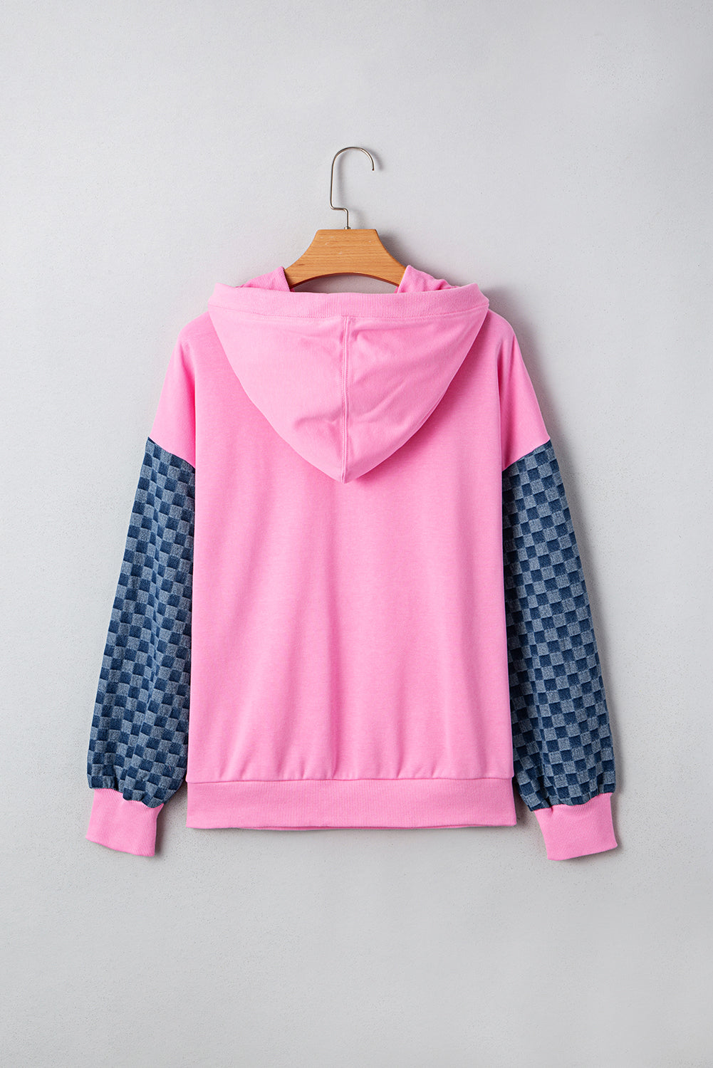 Checker Patchwork Kangaroo Pocket Half-Zip Hoodie