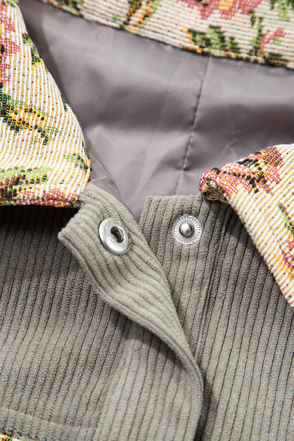 Plus Size Floral Patchwork Corduroy Pocketed Jacket