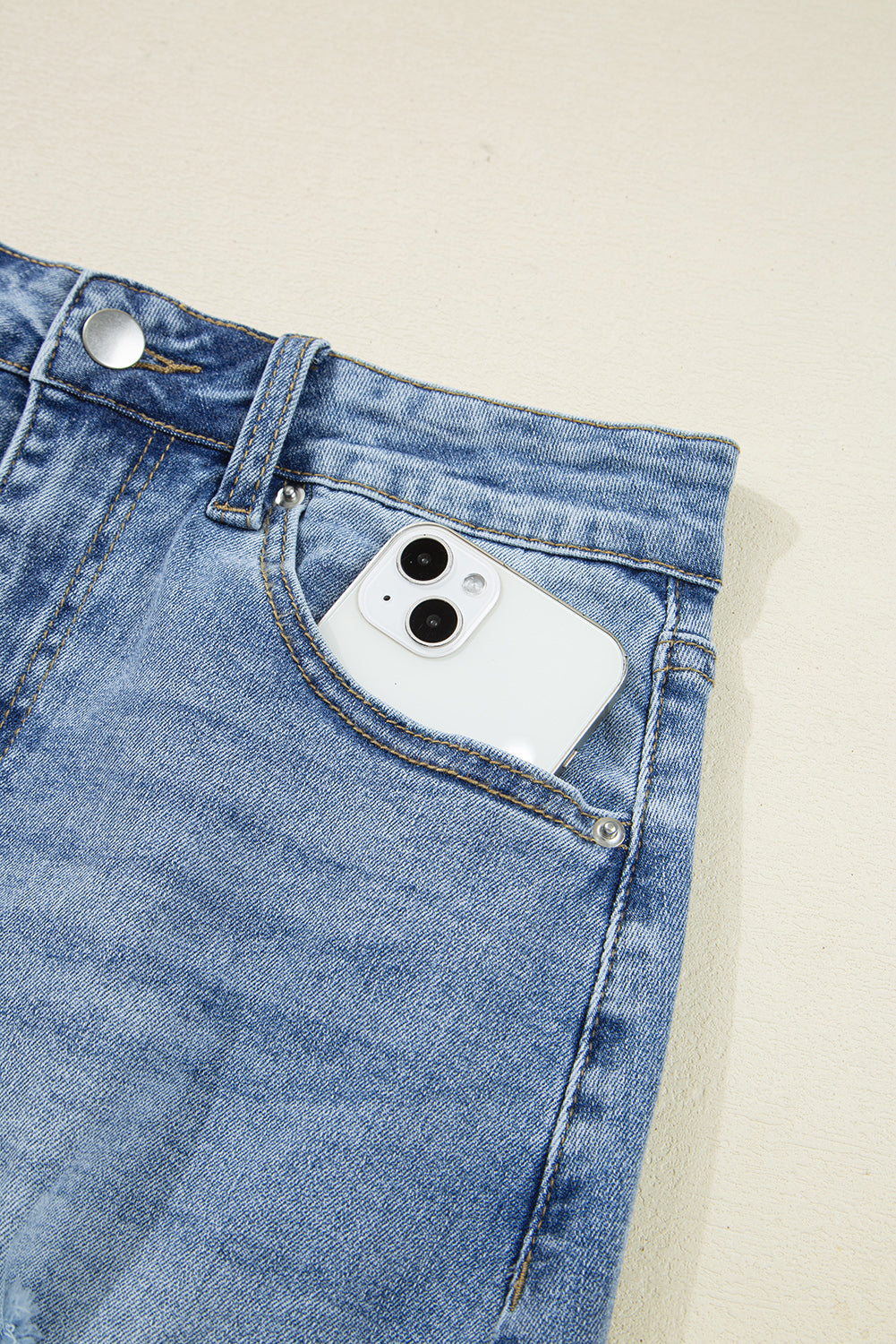 Denim Distressed Midi Skirt