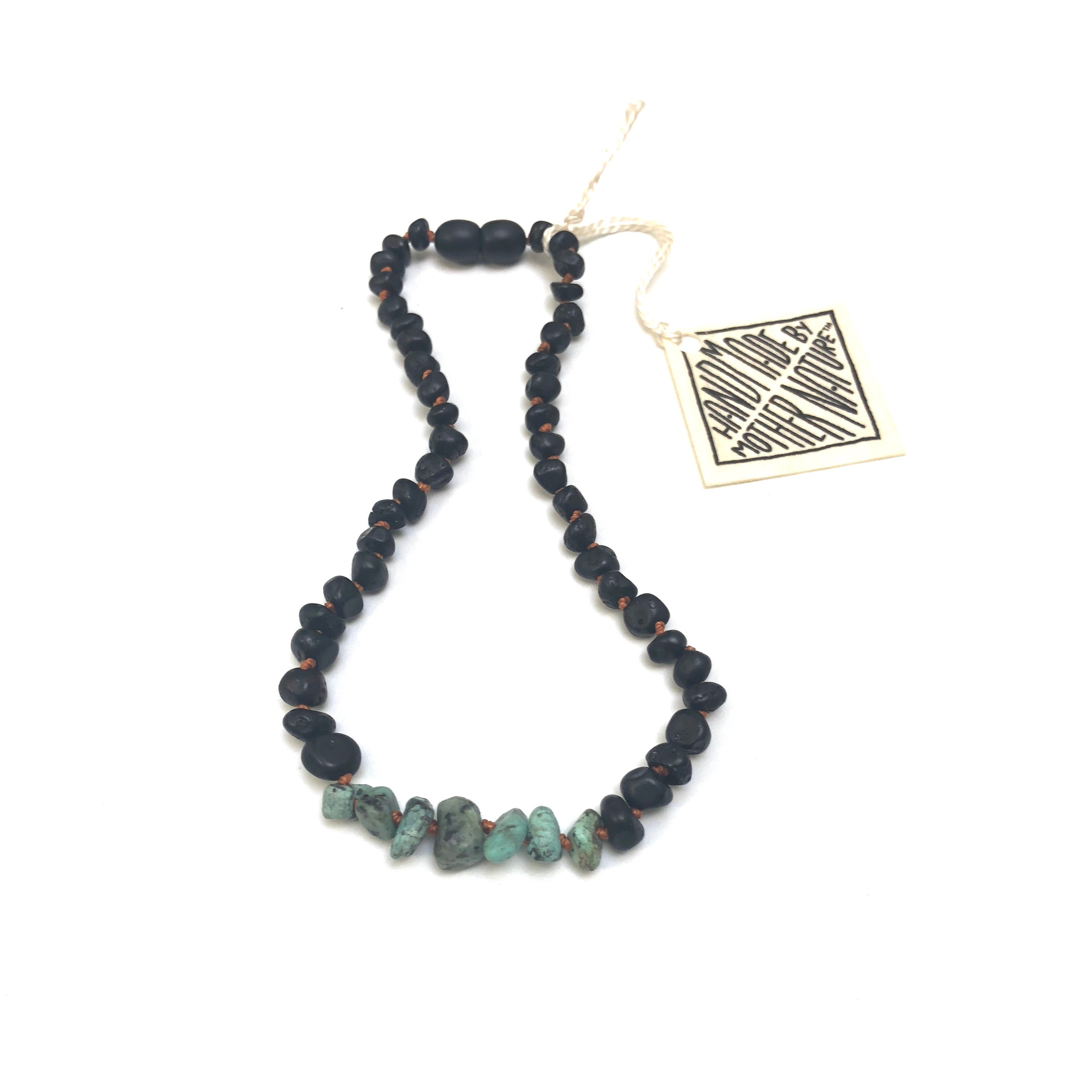 Raw Black Baltic Amber + Raw Turquoise Jasper Necklace