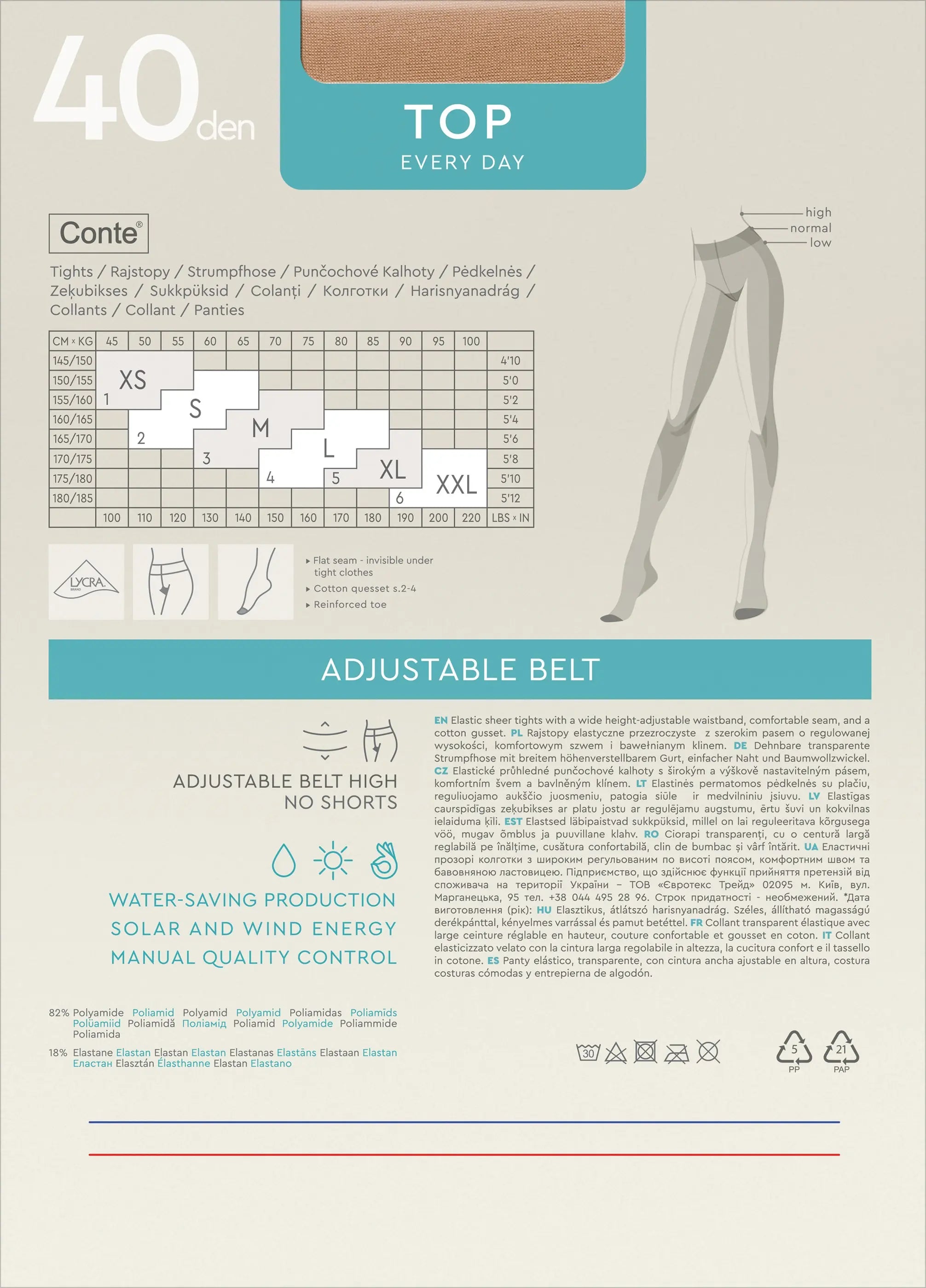 Tights Conte Top 40 Den - Low Waist Adjustable Belt