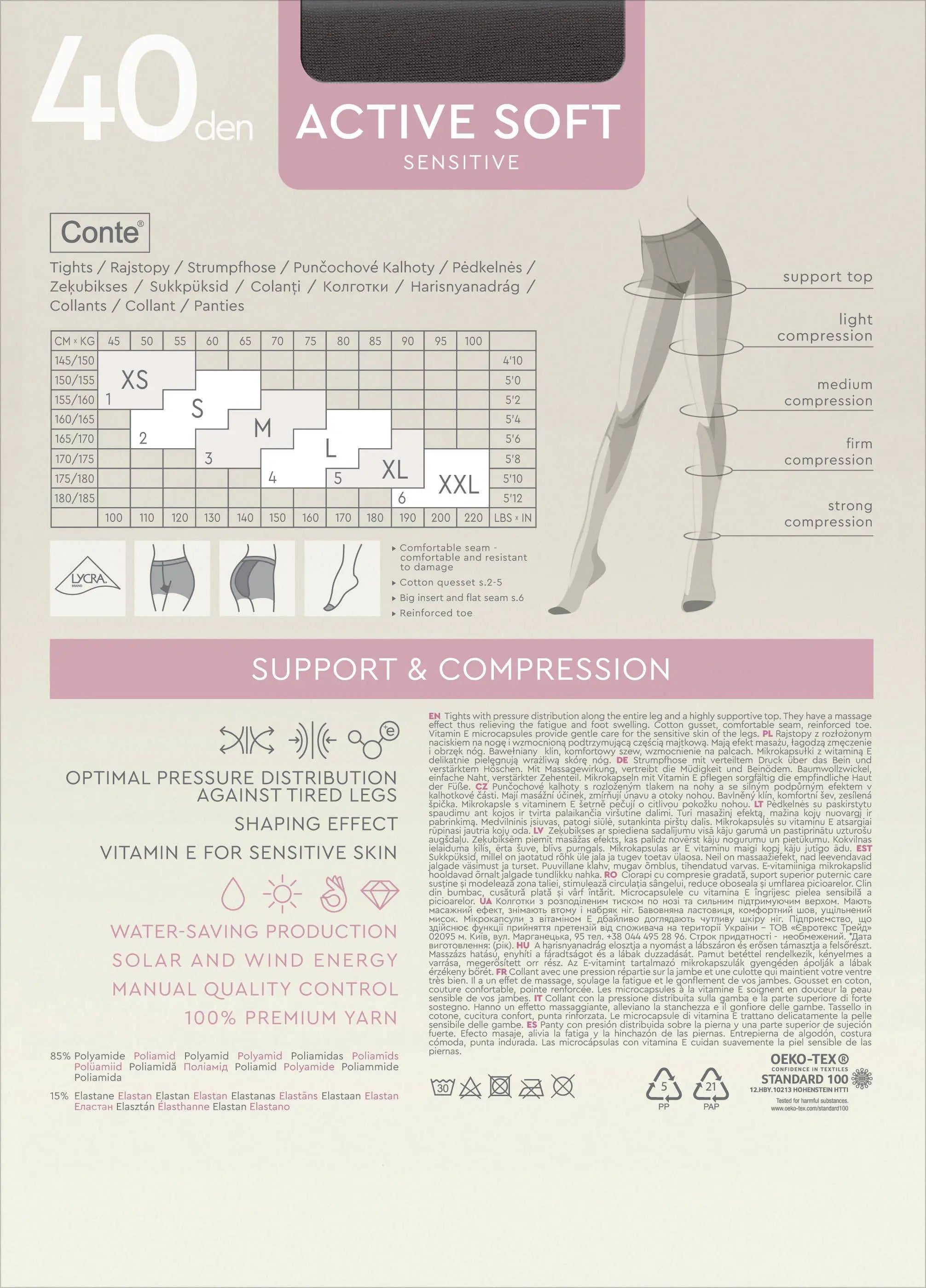 Tights Conte Active Soft 40 Den - Shaping Support with Vitamin E