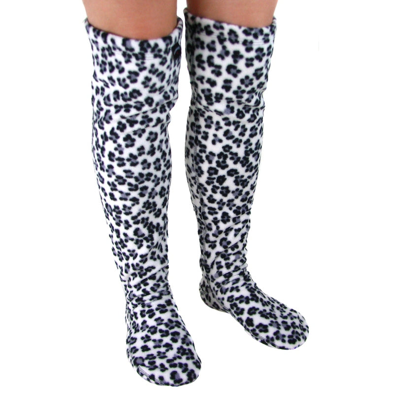 Over-the-Knee Fleece Socks - Snow Leopard