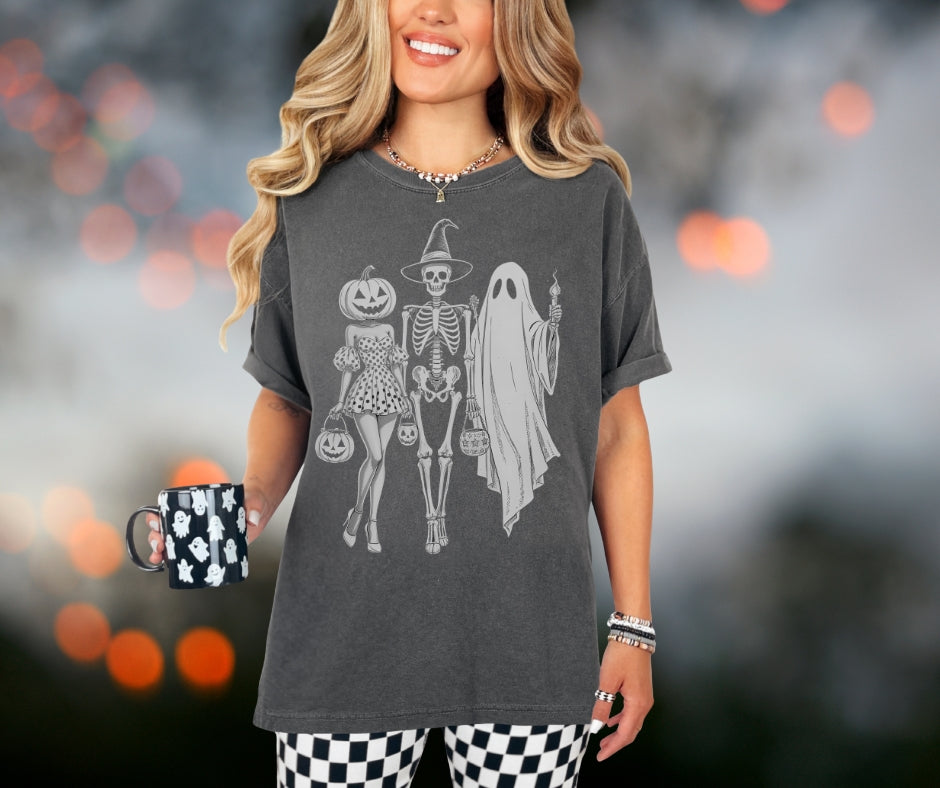 Spooky Girl Pumpkin + Skelly - tee or sweatshirt