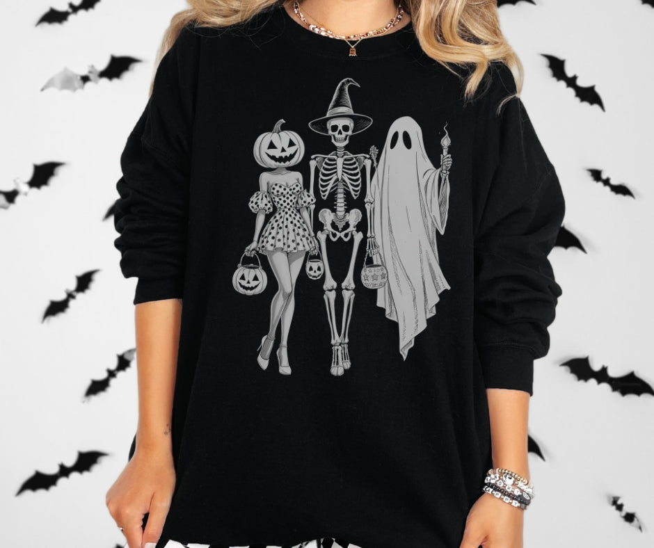Spooky Girl Pumpkin + Skelly - tee or sweatshirt
