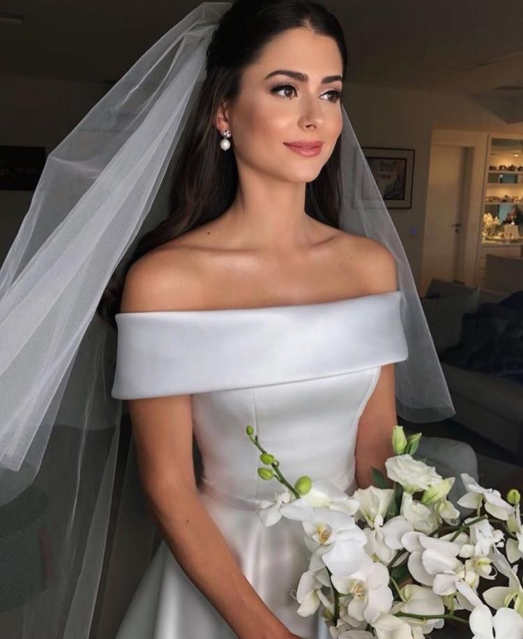 Sexy Satin Off Shoulder A Line Wedding Dress