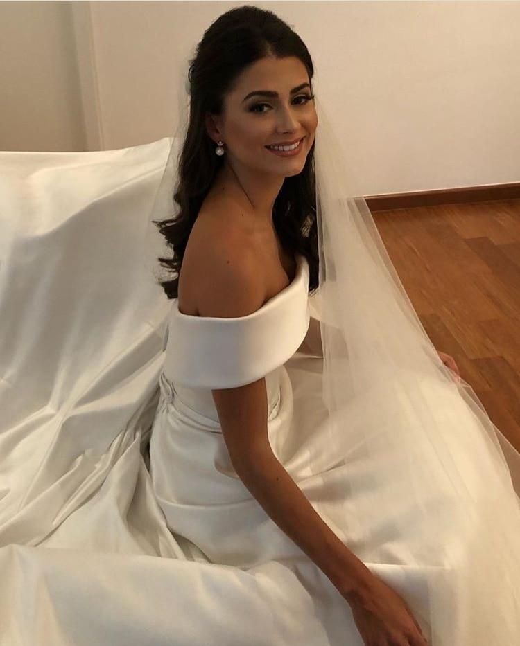 Sexy Satin Off Shoulder A Line Wedding Dress