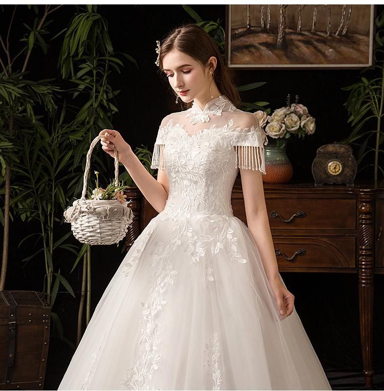 Vintage High Neck Short Sleeve Wedding Dress