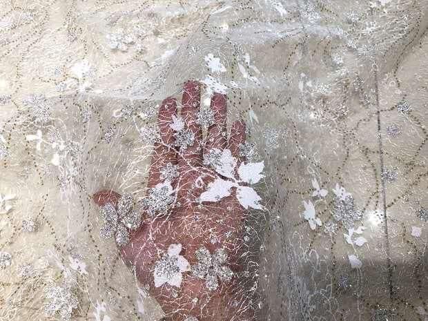 Luxury Beaded Lace Wedding Dress with 3D Floral Design