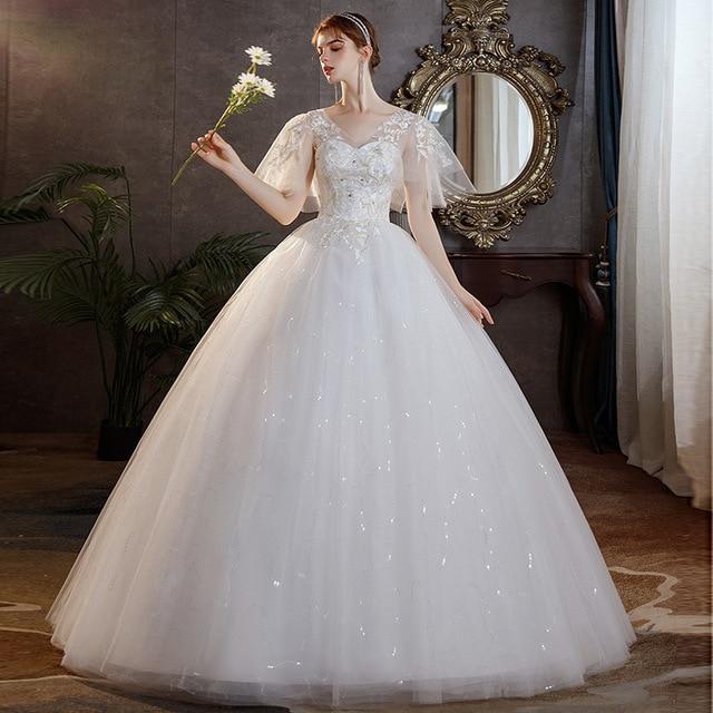 Sexy V Neck Simple Plus Size Wedding Dress Lace Flower Dress