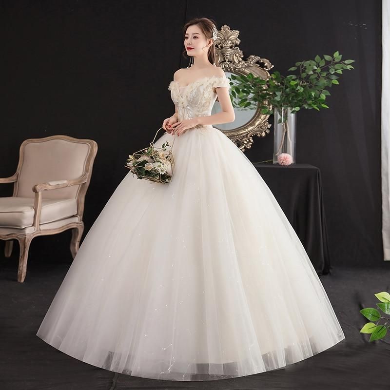 Sexy New Champagne Boat Neck Off The Shoulder Wedding Dress