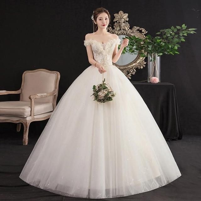 Sexy New Champagne Boat Neck Off The Shoulder Wedding Dress
