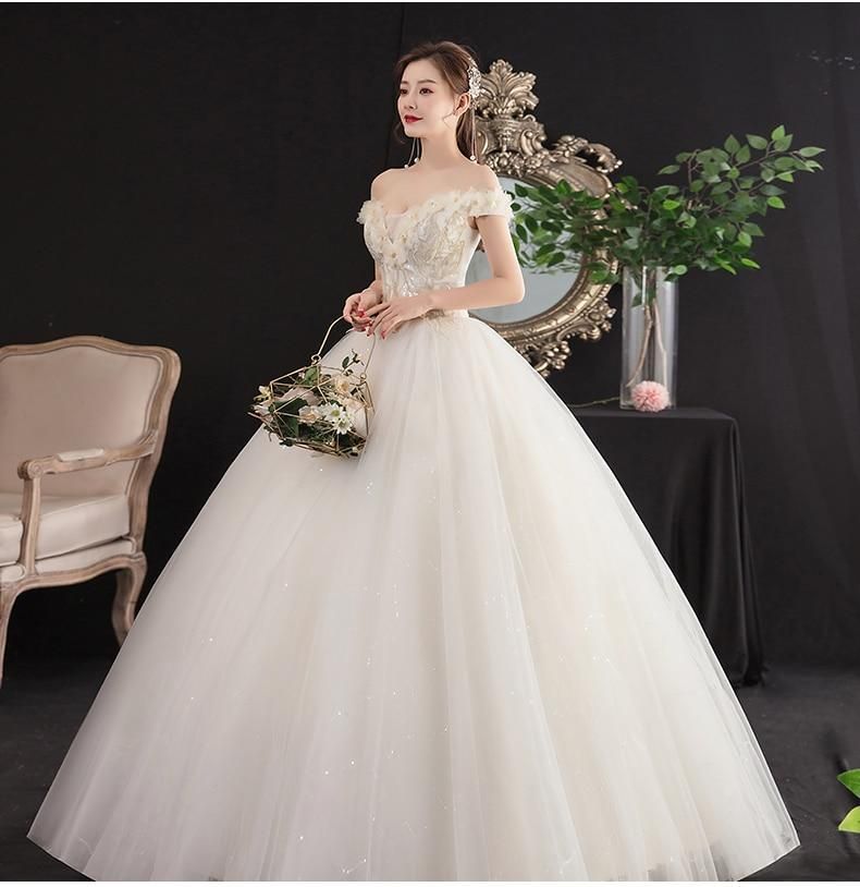 Sexy New Champagne Boat Neck Off The Shoulder Wedding Dress