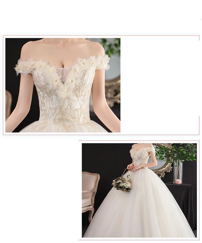 Sexy New Champagne Boat Neck Off The Shoulder Wedding Dress