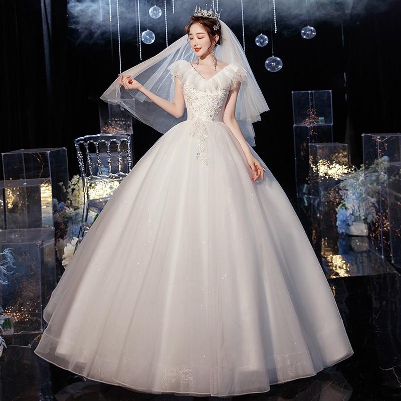 Sexy Tulle Wedding Dress For Pregnant V-neck Lace Up Ball Gown