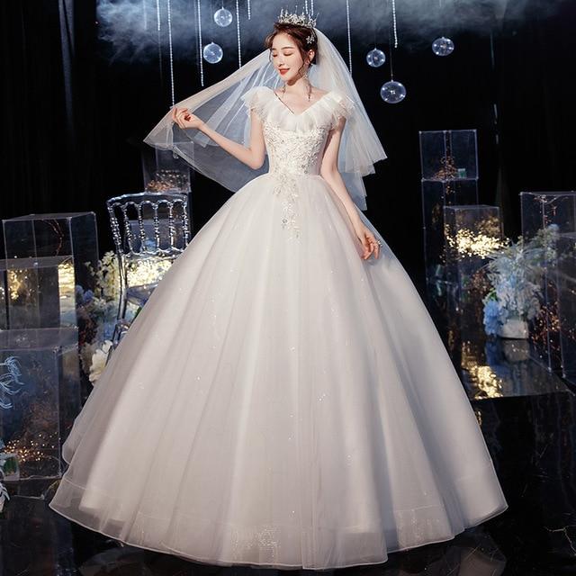 Sexy Tulle Wedding Dress For Pregnant V-neck Lace Up Ball Gown