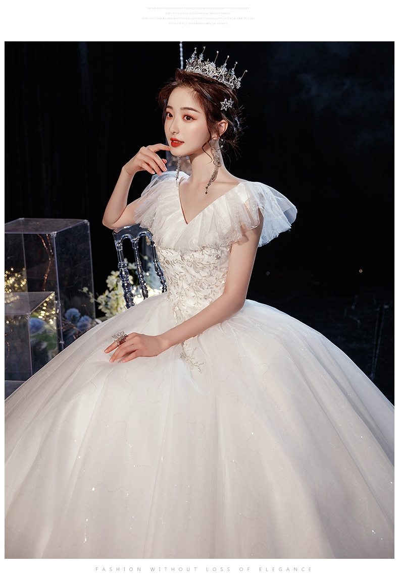 Sexy Tulle Wedding Dress For Pregnant V-neck Lace Up Ball Gown